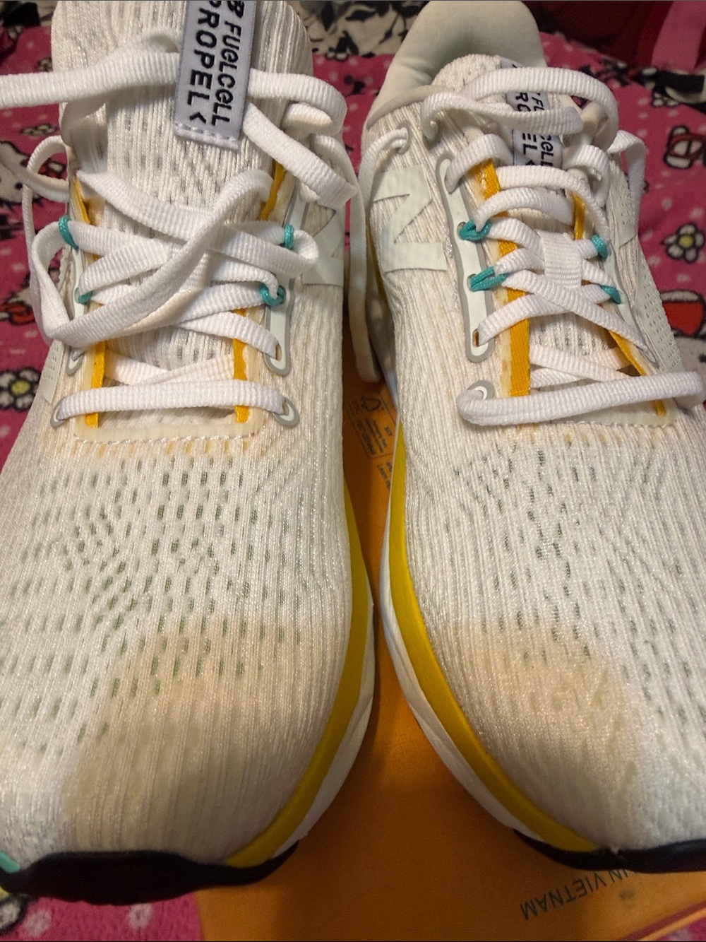 New Balance White Sneakers with Yellow & Teal Accents
